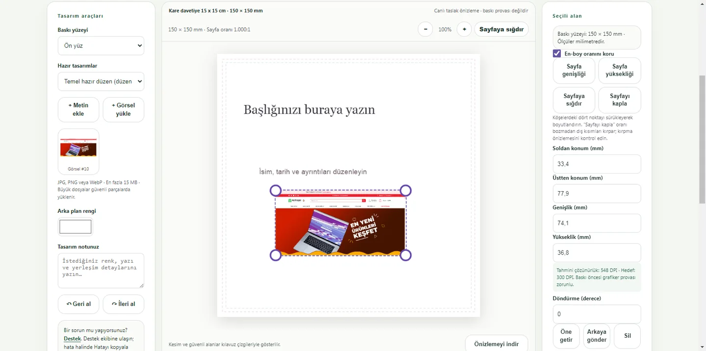 Shopgez Baskı Stüdyosu müşteri tasarım editörü gerçek masaüstü ekranı