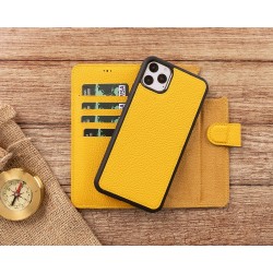 Apple iPhone 11 Pro Max Uyumlu Deri Cüzdanlı Kılıf FL12 Sarı