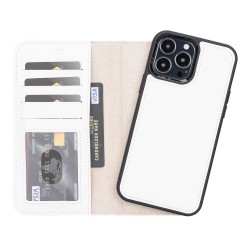 Apple iPhone 13 Pro Max Uyumlu Deri Cüzdanlı Kılıf F3 Beyaz