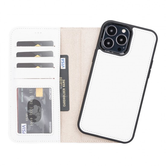 Apple iPhone 13 Pro Max Uyumlu Deri Cüzdanlı Kılıf F3 Beyaz Apple iPhone 13 Pro Max Uyumlu Deri Cüzdanlı Kılıf F3 Beyaz