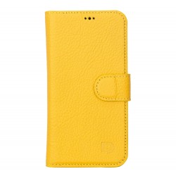 Apple iPhone 13 Pro Uyumlu Deri Cüzdanlı Kılıf Limon Sarı