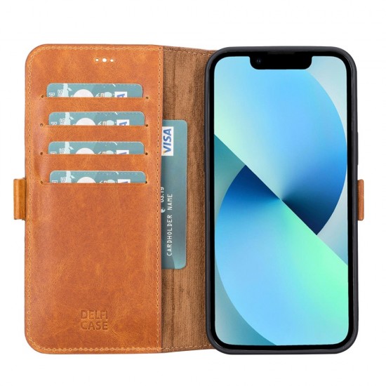 Apple iPhone 13 Pro Max Uyumlu Deri Cüzdanlı Kılıf Karamel Apple iPhone 13 Pro Max Uyumlu Deri Cüzdanlı Kılıf Karamel