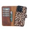 Apple iPhone 13 Pro Uyumlu Deri Cüzdanlı Kılıf Leopar Desen
