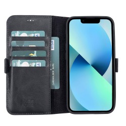 Apple iPhone 13 Uyumlu Deri Cüzdanlı Kılıf Rustik Siyah Apple iPhone 13 Uyumlu Deri Cüzdanlı Kılıf Rustik Siyah