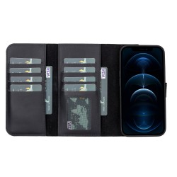 Apple iPhone 13 Pro Uyumlu Deri Cüzdanlı Kılıf Santa G1 Siyah