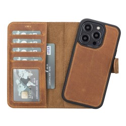 Apple iPhone 14 Pro Uyumlu Deri Cüzdanlı Kılıf MWWN G19 Taba