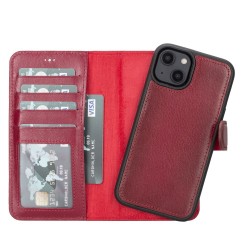 Apple iPhone 14 Uyumlu Deri Cüzdanlı Kılıf MWWN V4EF Kırmızı