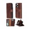 Apple iPhone 16 Pro Max uyumlu, Hakiki Deri, El Yapımı, Cüzdanlı Kılıf, Antik Kahve