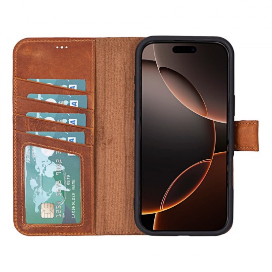 Apple iPhone 16 Pro uyumlu, Hakiki Deri, El Yapımı, Cüzdanlı Kılıf, Karamel Apple iPhone 16 Pro uyumlu, Hakiki Deri, El Yapımı, Cüzdanlı Kılıf, Karamel