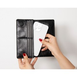 Aura Hakiki Deri, El Yapımı, Telefon Bölmeli, Kadın Cüzdanı, Kömür Siyahı