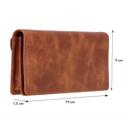 Aura Hakiki Deri, El Yapımı, Telefon Bölmeli, Kadın Cüzdanı, Açık Kahve