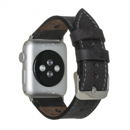 Apple Watch Uyumlu Deri Kordon 42-44-45mm BT Siyah