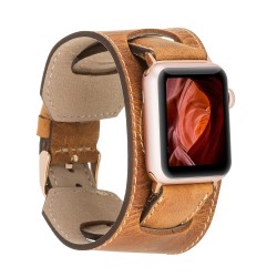 Apple Watch Uyumlu Deri Kordon 42-44-45mm Cuff G19 Taba
