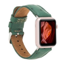 Apple Watch Uyumlu Deri Kordon 42-44-45mm DE6 Yeşil Apple Watch Uyumlu Deri Kordon 42-44-45mm DE6 Yeşil