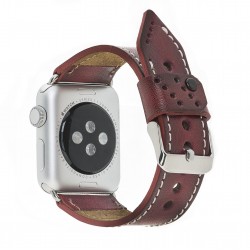 Apple Watch Uyumlu Deri Kordon 42-44-45mm SM25 Bordo
