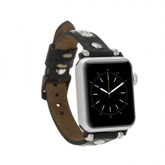 Apple Watch Uyumlu Deri Kordon 38-40-41mm Taşlı ST RST1 Apple Watch Uyumlu Deri Kordon 38-40-41mm Taşlı ST RST1