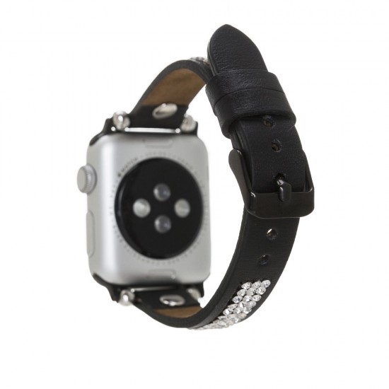 Apple Watch Uyumlu Deri Kordon 38-40-41mm Taşlı ST RST1 Apple Watch Uyumlu Deri Kordon 38-40-41mm Taşlı ST RST1