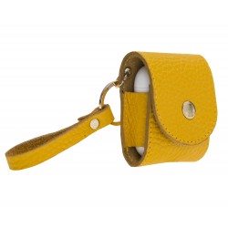 Apple AirPods 2.nesil Uyumlu Deri Kılıf Mai Snap FL12 Sarı