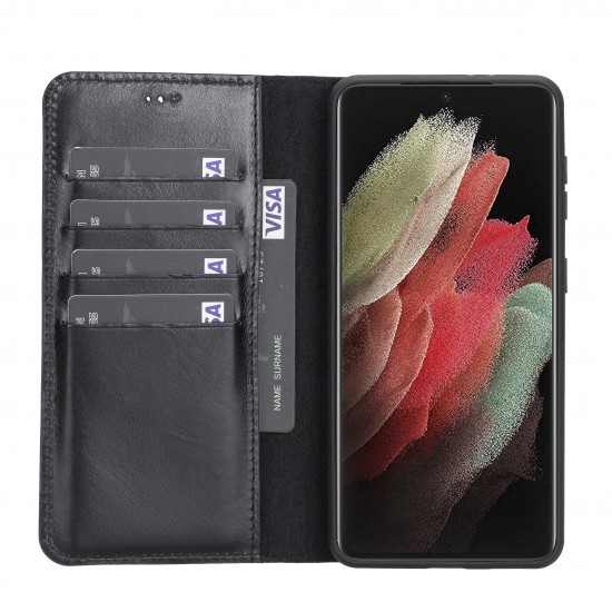 Samsung Galaxy S21 Plus Uyumlu Deri Cüzdanlı Kılıf RST1 Siyah Samsung Galaxy S21 Plus Uyumlu Deri Cüzdanlı Kılıf RST1 Siyah