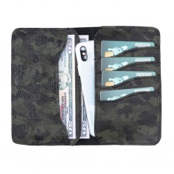 Leony 6.1 inch Uyumlu Deri Kartlıklı Kılıf Kamuflaj Yeşil Leony 6.1 inch Uyumlu Deri Kartlıklı Kılıf Kamuflaj Yeşil