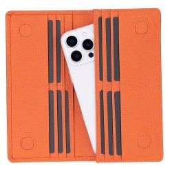 Aura Hakiki Deri, El Yapımı, Telefon Bölmeli, Kadın Cüzdanı, Portakal Renk