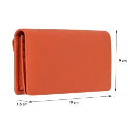 Aura Hakiki Deri, El Yapımı, Telefon Bölmeli, Kadın Cüzdanı, Portakal Renk