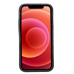 Apple iPhone 12 mini Uyumlu Deri Arka Kapak ROCK RST1 Siyah