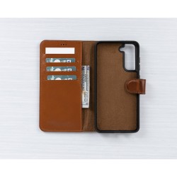 Samsung Galaxy S21 FE Uyumlu Deri Cüzdanlı Kılıf RST2EF Taba