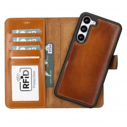 Samsung Galaxy S23 Plus Uyumlu Deri Cüzdanlı Kılıf RST2EF Taba