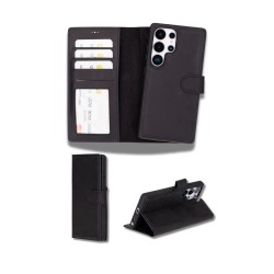 Samsung Galaxy S25 Ultra uyumlu, Hakiki Deri, El Yapımı, Cüzdanlı Kılıf, Mat Siyah